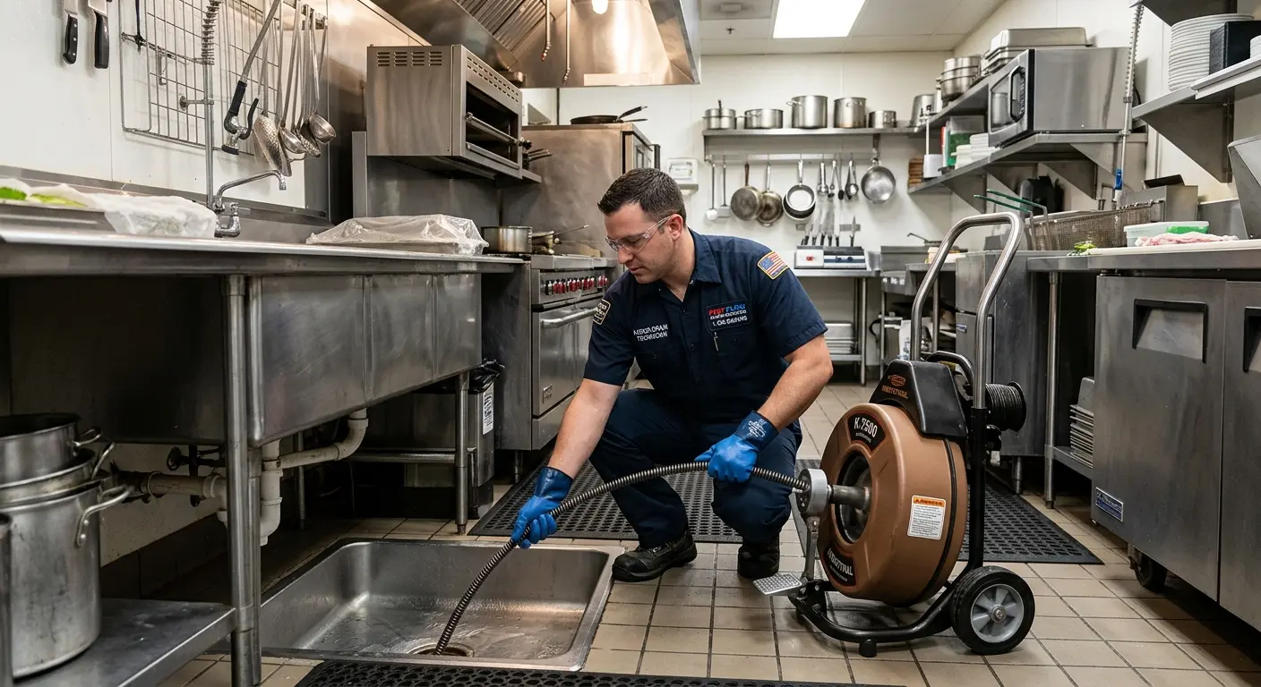 Commercial drain cleaning service in a restaurant kitchen in Hope Mills