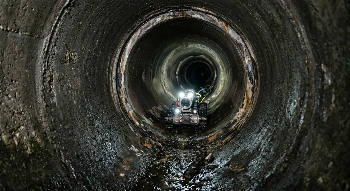 Robotic sewer camera inspecting pipe interior for Drain Snake Service in Hope Mills