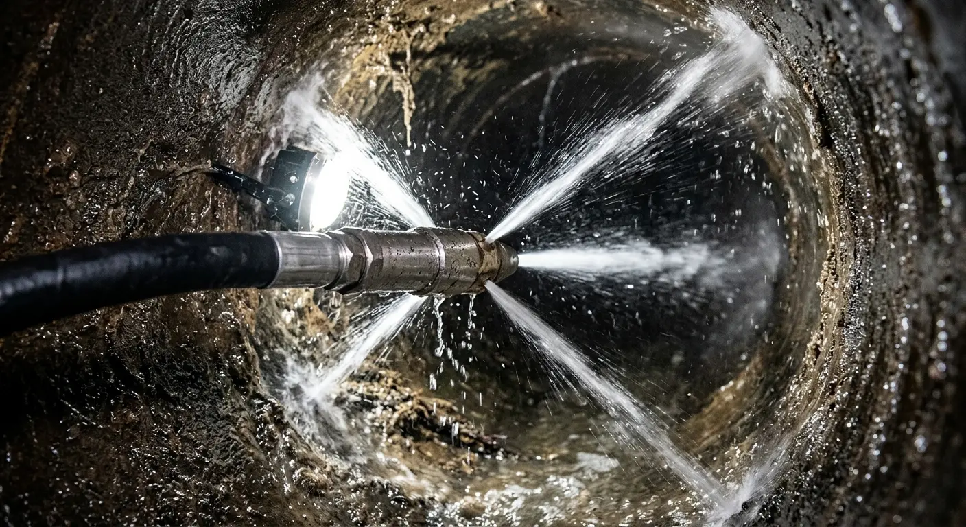 High-pressure hydro jetting nozzle cleaning sewer pipe for Storm Drain Cleaning in Hope Mills